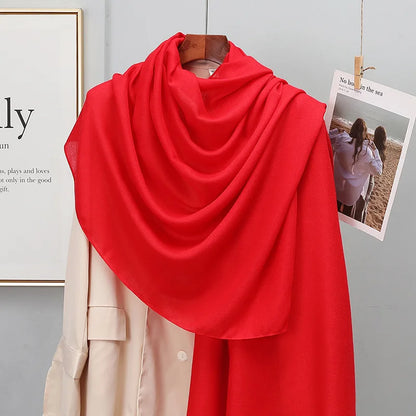 Winter Warm Cotton-Linen Pashmina Scarf for Women – Plain Stripe with Tassels – Hijab Shawl Wrap Bandana – New