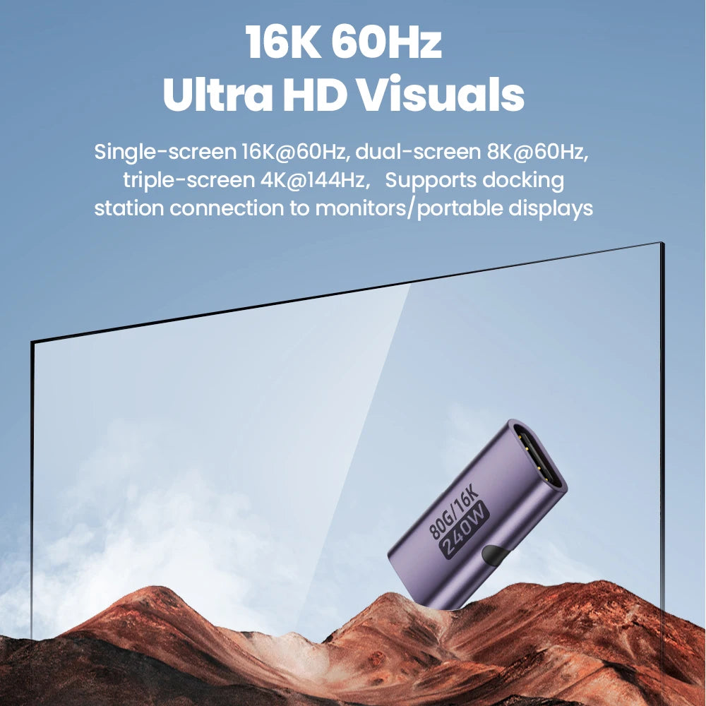 USB-C Female-to-Female Adapter – PD 3.1 240W Fast Charging, 80Gbps Data Transfer, 16K 60Hz Video Support Connector