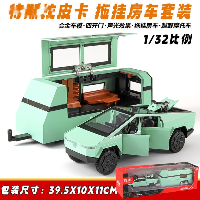 1:32 Tesla Cybertruck Diecast Alloy Model Car with Sound & Light – Off-Road Truck Toy Gift for Kids with Carrying Suitcase