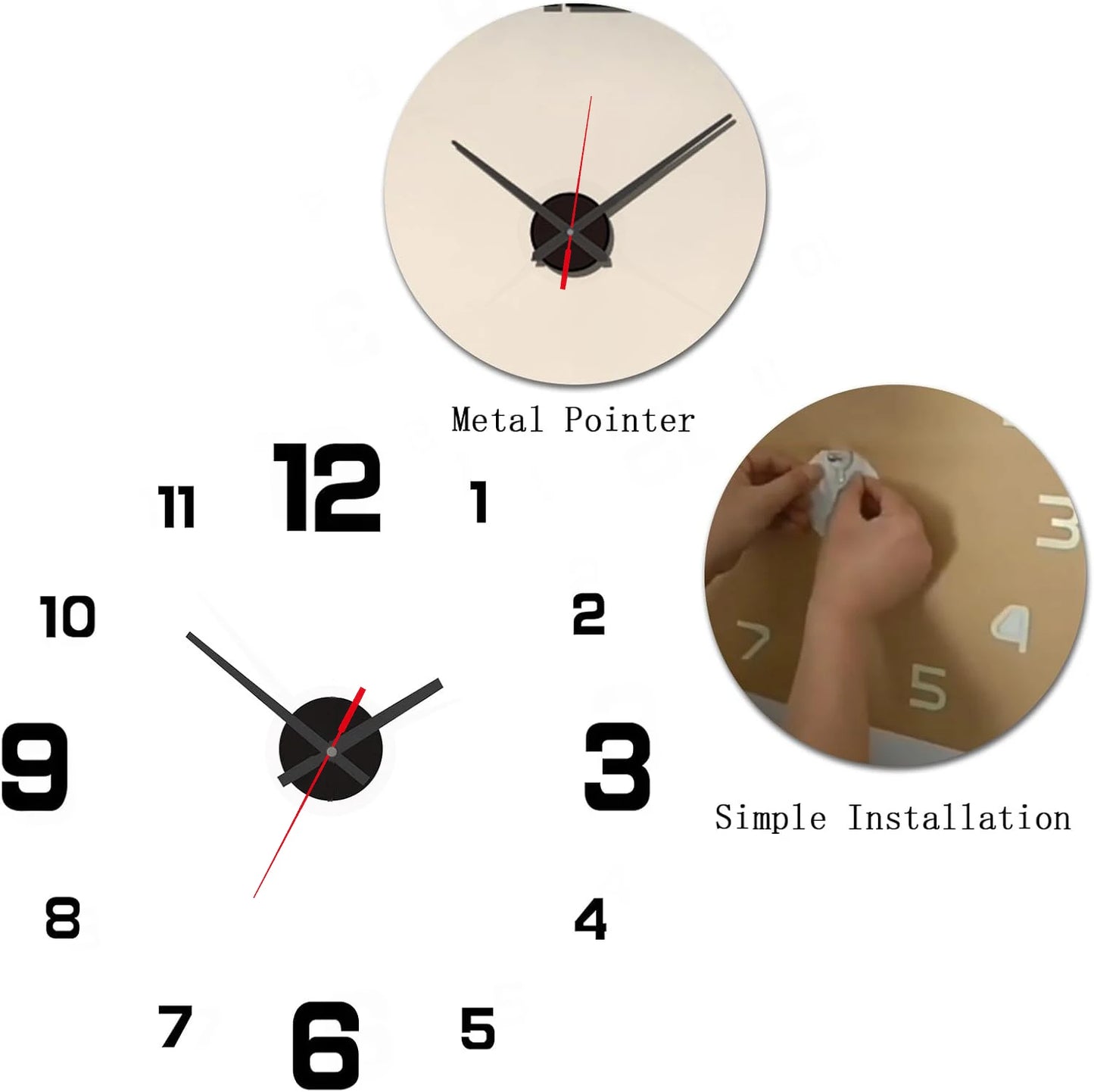 3D Frameless DIY Wall Clock — Creative Mute Digital Wall Sticker for Home, Living Room, and Office Decoration