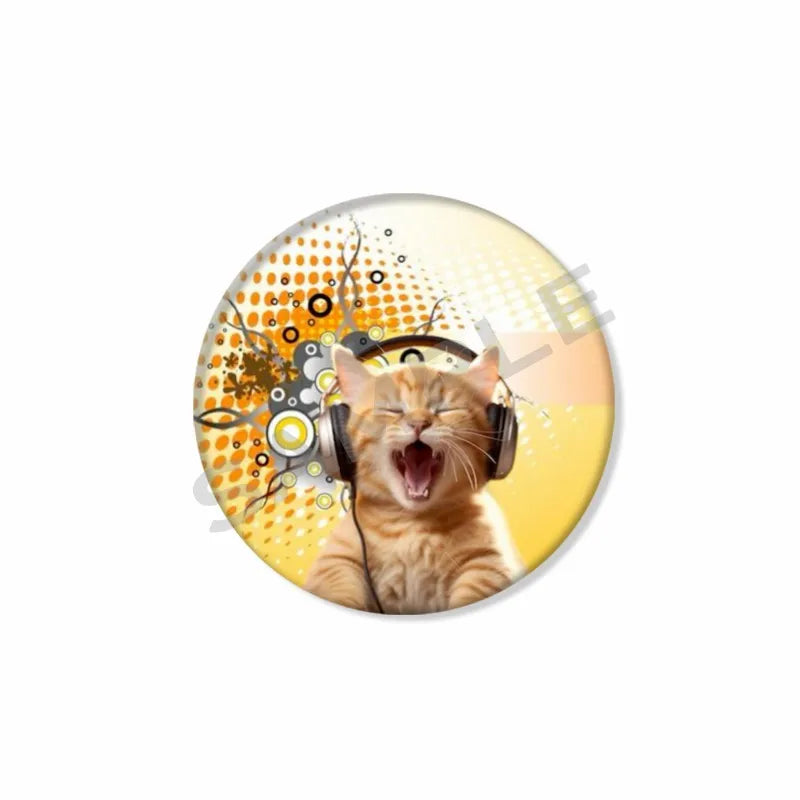 50mm Tinplate Cat Meme Button Pins – Funny Round Brooch Lapel Badge for Hats, Bags & Kids Gifts