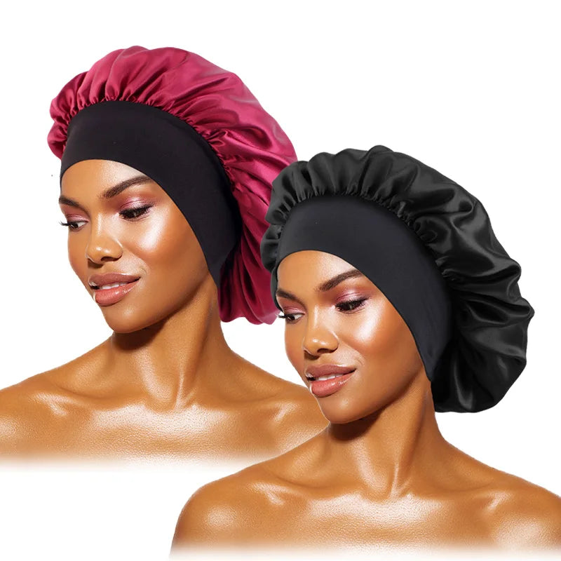 Women's Satin Wide-Brimmed Bonnet – Unisex Night Sleeping & Bathing Head Wrap with Elastic Band for Hair Care