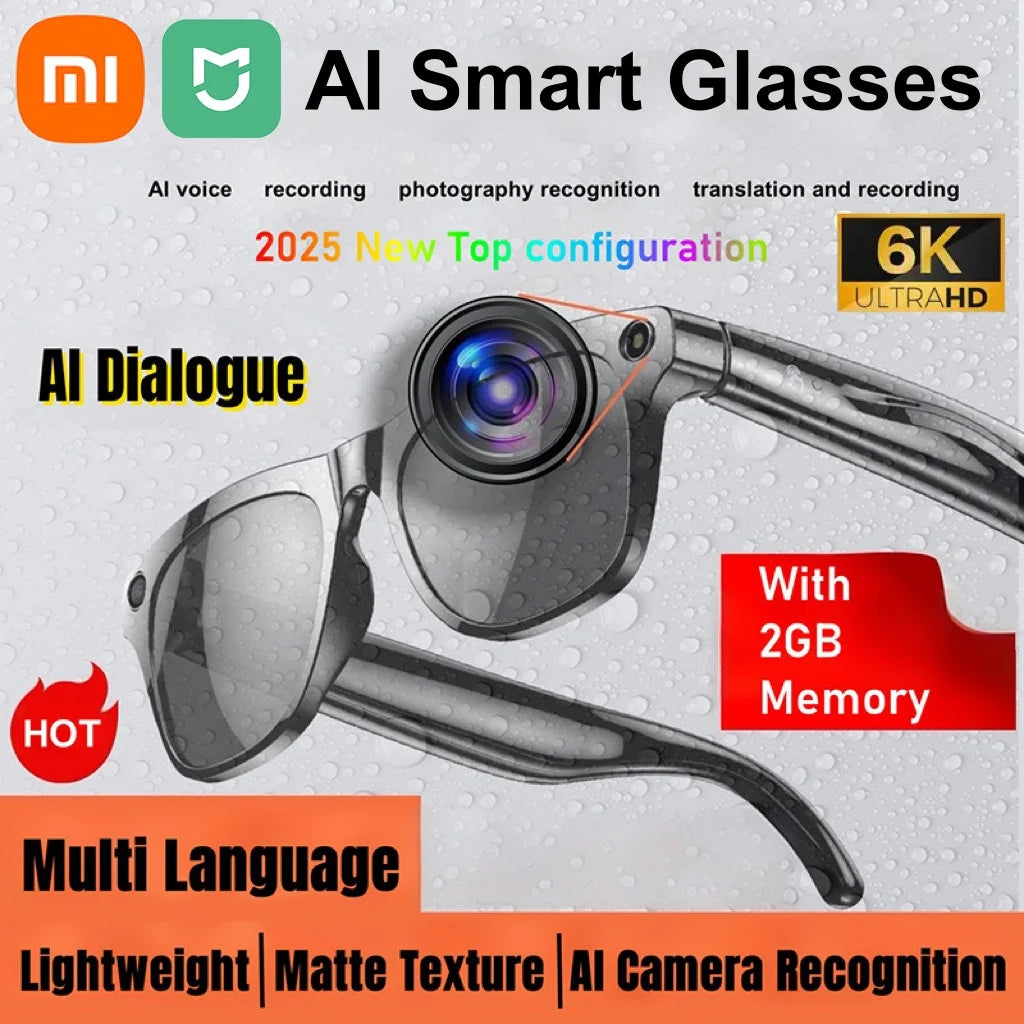 Xiaomi Mijia 6K HD AI Smart Glasses — 100MP Camera, ChatGPT, Bluetooth Call, Voice Assistant, 260mAh Battery