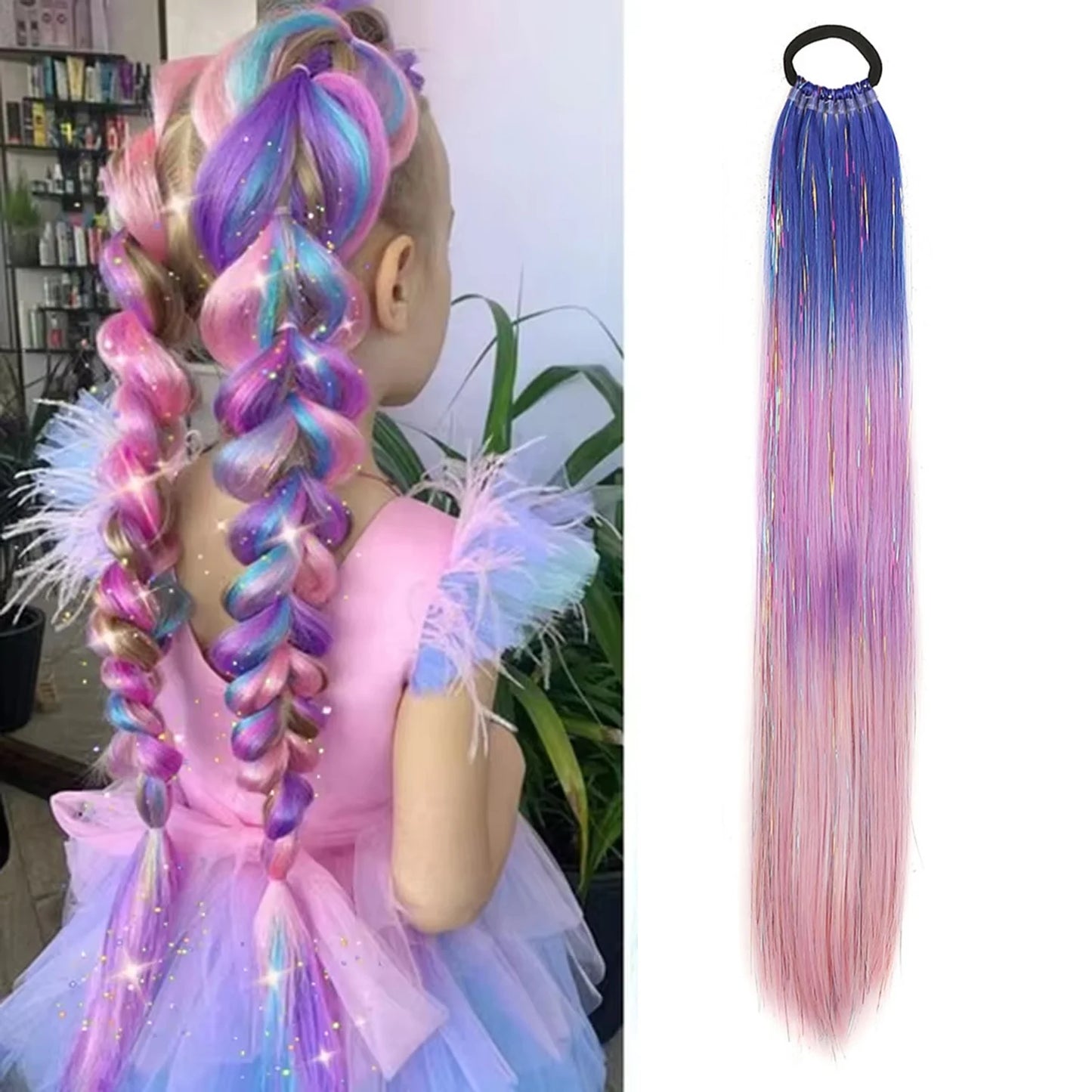 Purple, Pink & White Ombre Straight Braids – Hair Tinsel Festival Rave Extensions for Girls, Crazy Hair Day Braids