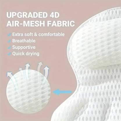 Luxury Bath Pillow with 3D Air Mesh - Secure Suction Neck & Back Support for Home & Spa Use