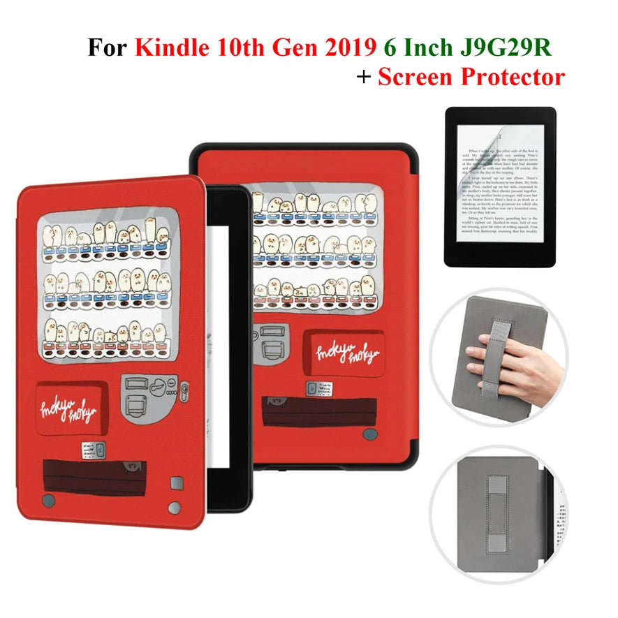 Kindle 10th Gen 6" Leather Case – Hand Strap & Screen Protector Cover with Wake/Sleep Function (2019, J9G29R)