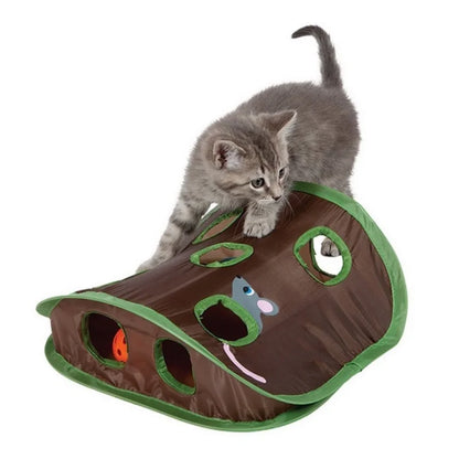 Interactive Cat Hide-and-Seek Toy - Foldable Tunnel and Hidden Mouse Hunting Game for Indoor Play and Kitten Enrichment
