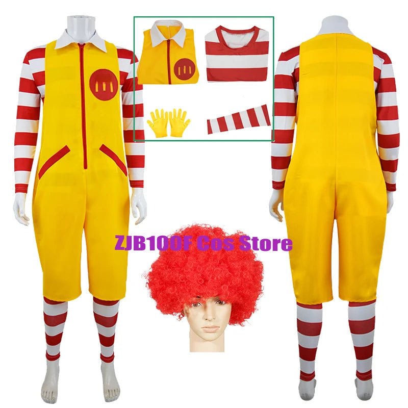 M Uncle Clown Cosplay Costume — Yellow Fast-Food Jumpsuit for Kids & Parent-Child Halloween, Christmas, Anime Role Play