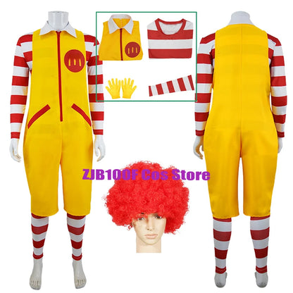 M Uncle Clown Cosplay Costume — Yellow Fast-Food Jumpsuit for Kids & Parent-Child Halloween, Christmas, Anime Role Play