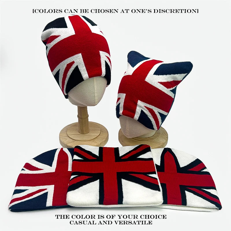 Union Jack Jacquard Knit Beanie - Warm Casual Streetwear Hat for Men & Women