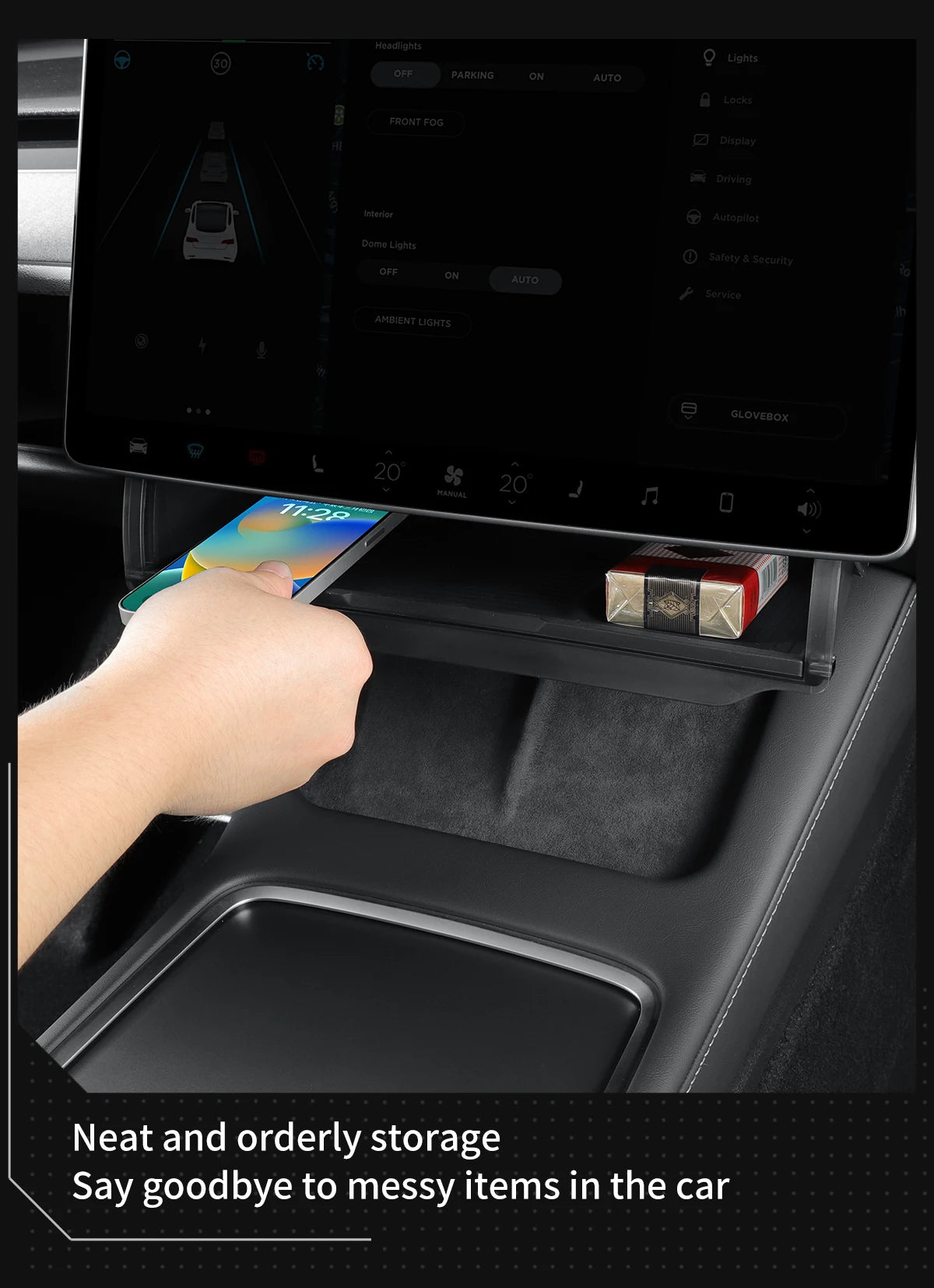 Tesla Model Y 2024 Car Storage Box – Hidden Organizer Tray Under Central Control Screen, Fits Model 3 2021-2022