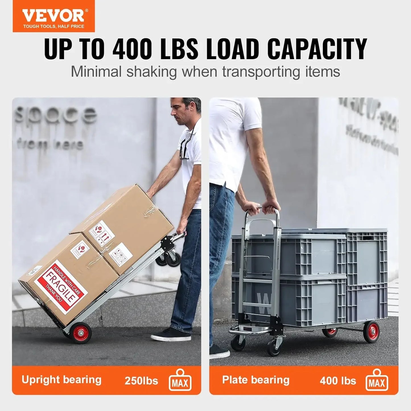 Aluminum Folding Hand Truck – 2-in-1 Heavy Duty Collapsible Cart with 400lbs Capacity