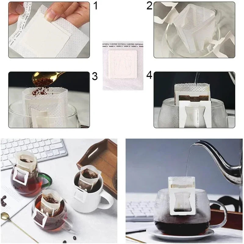 Biodegradable Disposable Coffee Filter Bags – Fast Flow Drip Brewing Paper Filters for Coffee & Tea, Travel & Home Use
