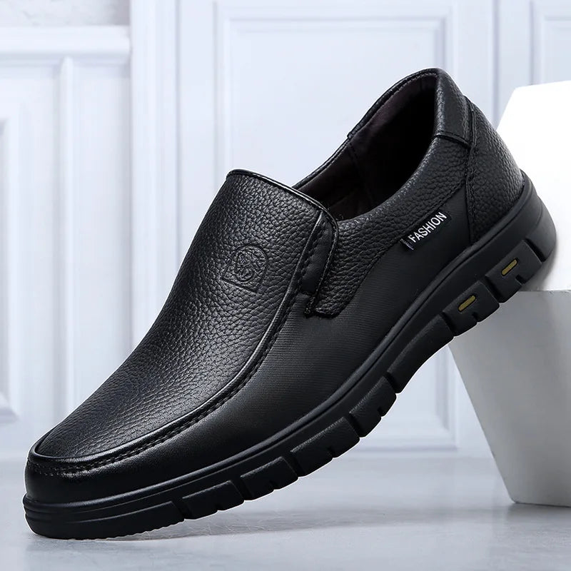 Genuine Leather Handmade Men's Shoes – Casual Loafers, Breathable Slip-On Walking Sneakers for Outdoor Wear