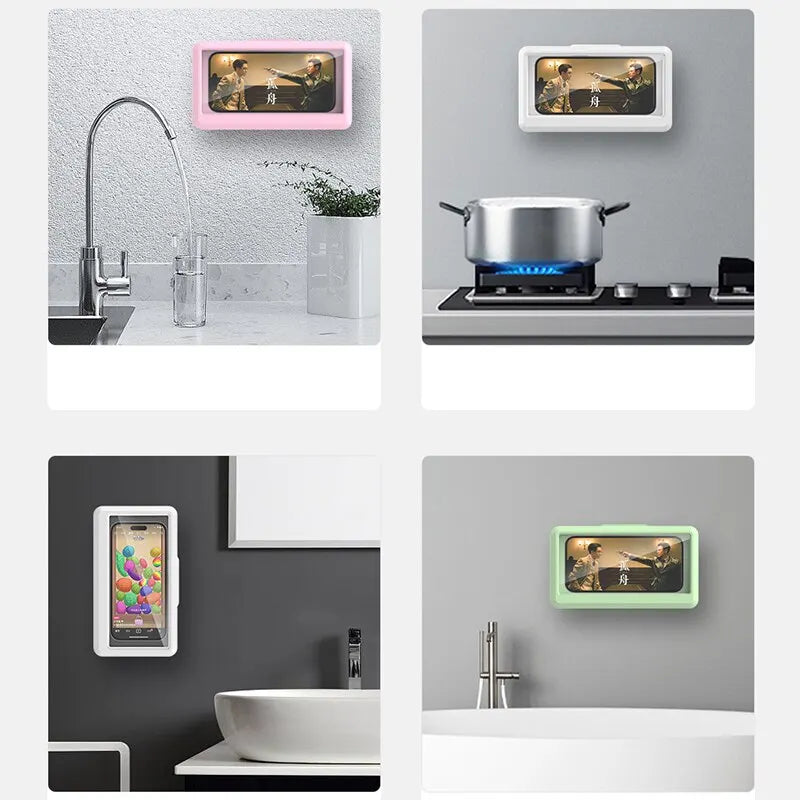 Bathroom Waterproof Phone Holder: Self-Adhesive Wall Mount Stand with Touch Screen Compatibility - Shower Sealing Storage Case
