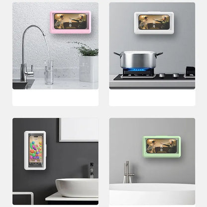 Bathroom Waterproof Phone Holder: Self-Adhesive Wall Mount Stand with Touch Screen Compatibility - Shower Sealing Storage Case