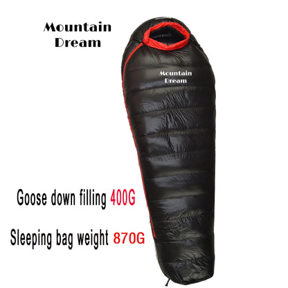 Winter Down Sleeping Bag for Adults – Mummy Style White Goose Down, Warm & Three-Season Camping Bag