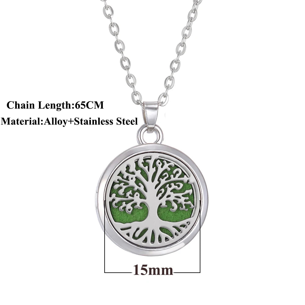 Tree of Life Aromatherapy Necklace – Stainless Steel Essential Oil Diffuser Locket Pendant