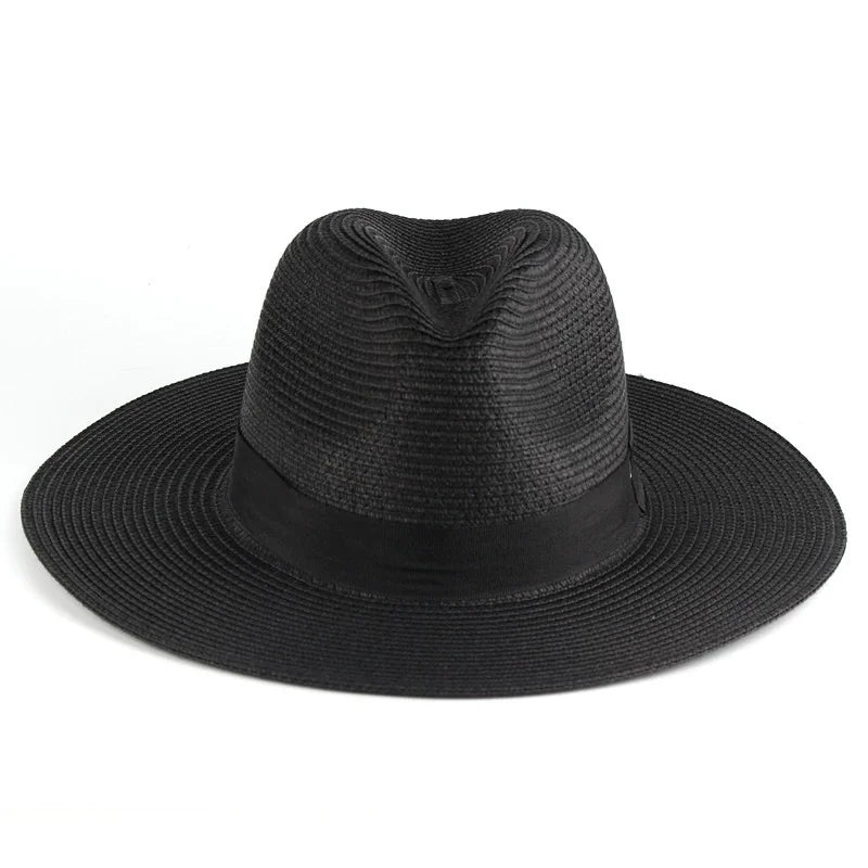 Unisex Straw Fedora Hat - Summer Beach Ribbon Jazz Style Sun Hat for Men & Women