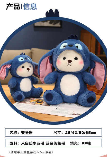 30cm Cute Bear-to-Disney Stitch Plush Toy – Soft Stuffed Cartoon Animal Doll, Perfect Birthday & Christmas Gift