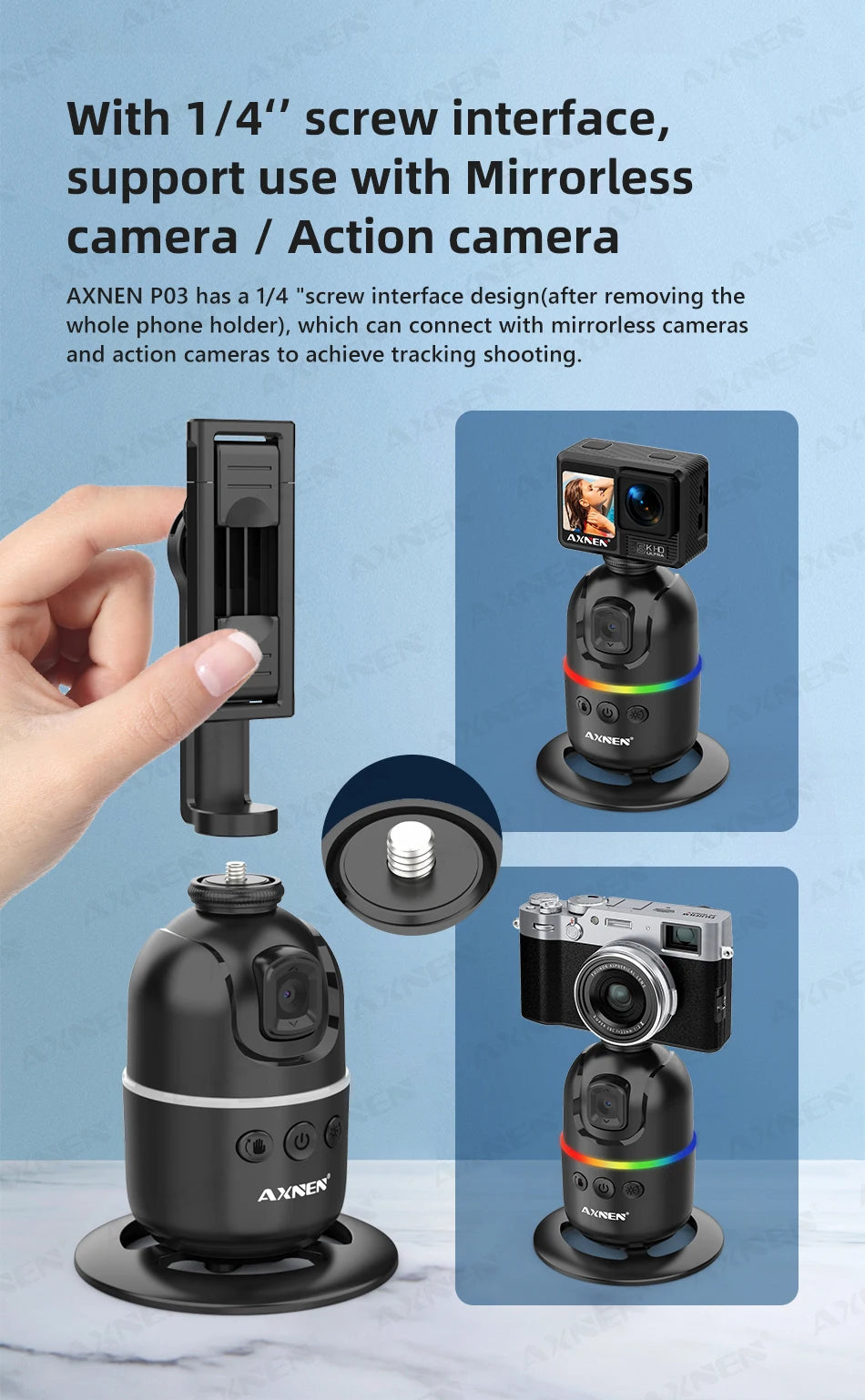 Smart Auto Face Tracking AI Gimbal – 360° Desktop Vlog Stabilizer for Smartphone & Action Camera (Tripod Optional)