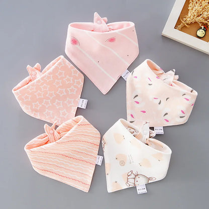 5PCS Baby Saliva Towels – Triangle Cotton Bandana Bibs, Waterproof and Absorbent Scarf for Newborn Boys & Girls