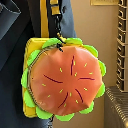 Stylish Hamburger PU Daypack Backpack – Casual Zipper Laptop Bag for Travel, Outdoor, and Unisex Use
