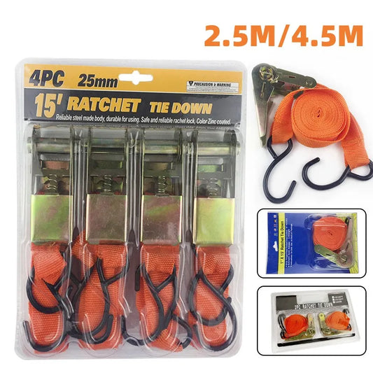 2.5M/4.5M Ratchet Tie Down Belt - Truck Lashing Car Cargo Strap | Tension Rope for Motorcycle, Bike Transport & Luggage Tow | Multi-Use Clothesline