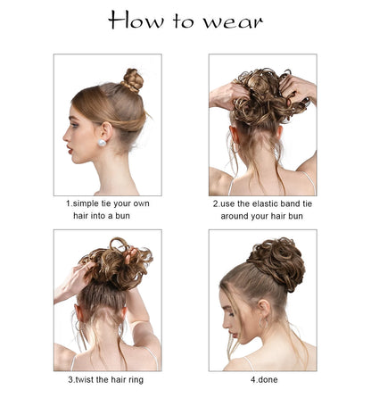 Synthetic Messy Hairpiece Chignon Scrunchie – Blonde & Brown Donut Bun for Women, Elastic Daily Use Hair Extension H9