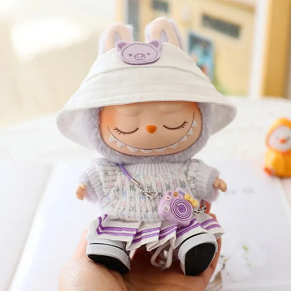 17cm Labubu Doll Clothes Set - Macaron Doll Outfit with JK Pleated Skirt, Camera & Shoes