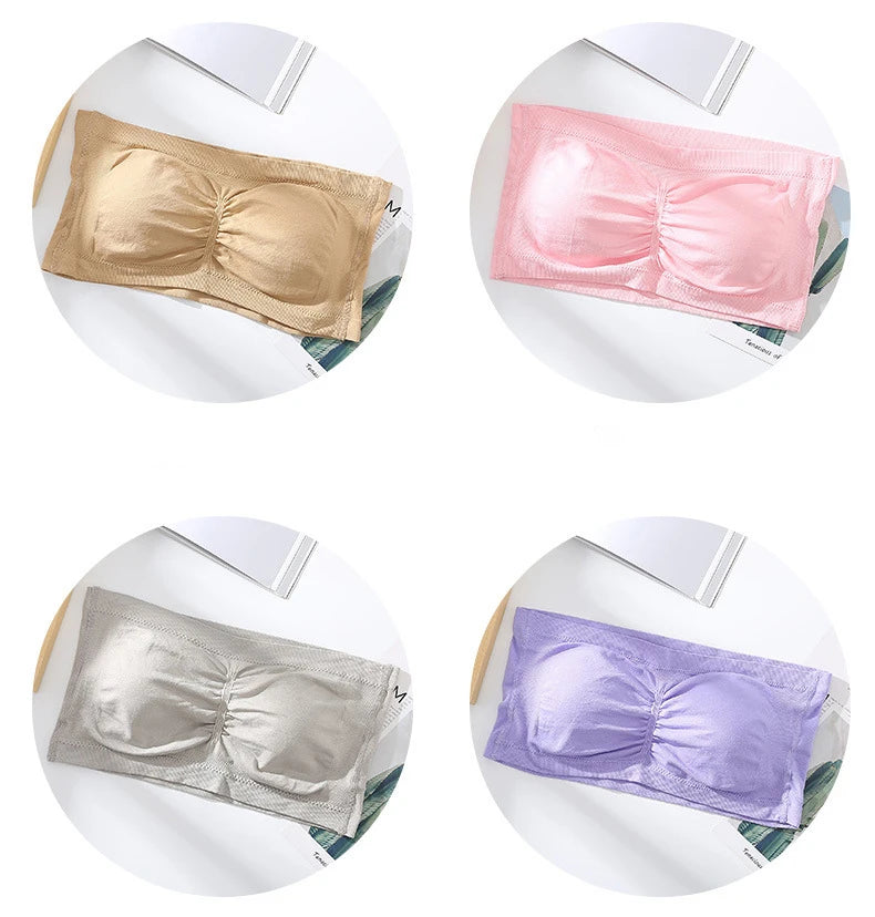 Women's Plus Size Strapless Bra – Thin, Removable Chest Cushion, Stretchy Seamless Invisible Bra, S-6XL