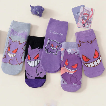 5 Pairs Men's Pokemon Ankle Socks - Lightweight Breathable Purple Demon Print No-Show Socks for Everyday Wear