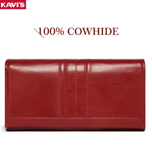 Women's Genuine Leather Clutch Wallet – RFID Blocking Phone Purse with Zipper Pocket