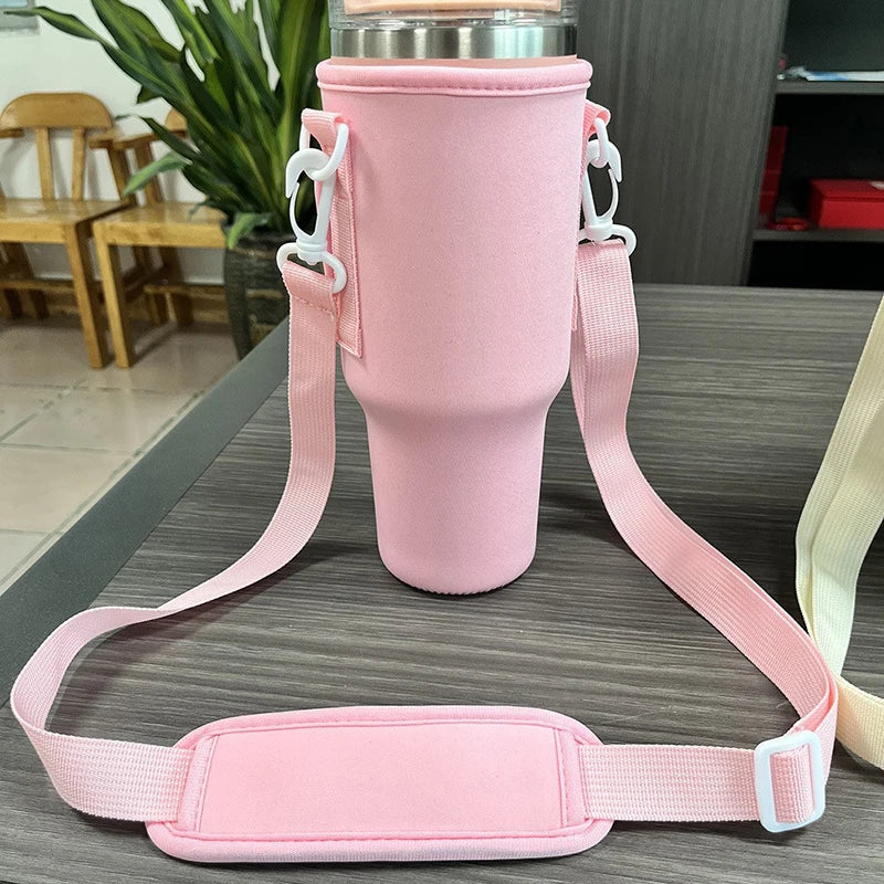 Nuovoware 40oz Water Bottle Carrier Bag: Adjustable Shoulder Strap Holder for Stanley Quencher Mug - Outdoor Travel Companion