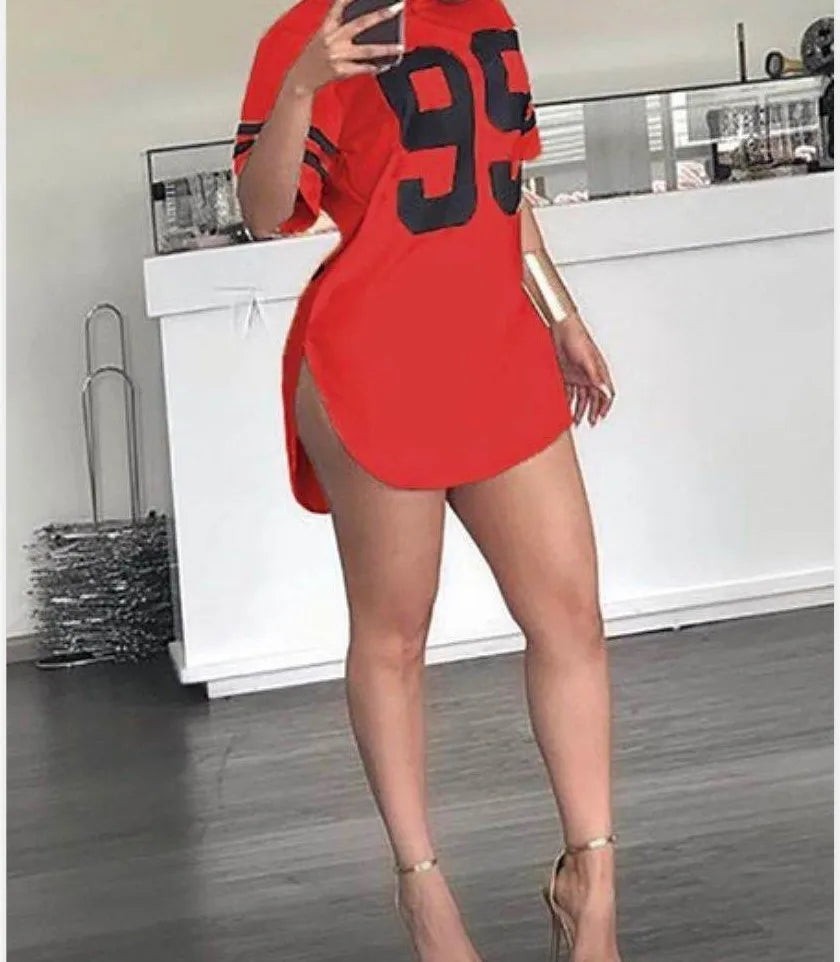 95 Print Y2K Football Jersey T-Shirt - Oversized Split-Sleeve Retro Streetwear Top