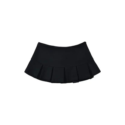 Mooyufon Y2K Mini Skirt — Women’s Low Waist Wide Pleat Light Grey A-Line Pleated Skort, Sexy Vintage Casual Summer Wear
