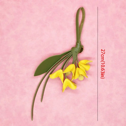 Flower PU Leather Keychain Pendant – Cute Cartoon Car Keyring & Fashion Bag Charm Ornament
