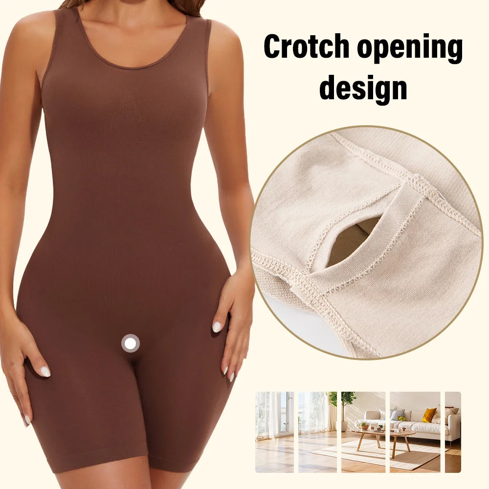 POKARLA Sexy Full Coverage Bodysuit – Seamless Thigh Slimming Wide Shoulder Shapewear Jumpsuit