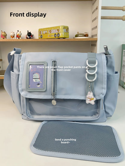 Y2K Japanese Harajuku School Bag — 2024 Transparent Itabag Crossbody for Teenage Girls with DIY Badge Display Plate