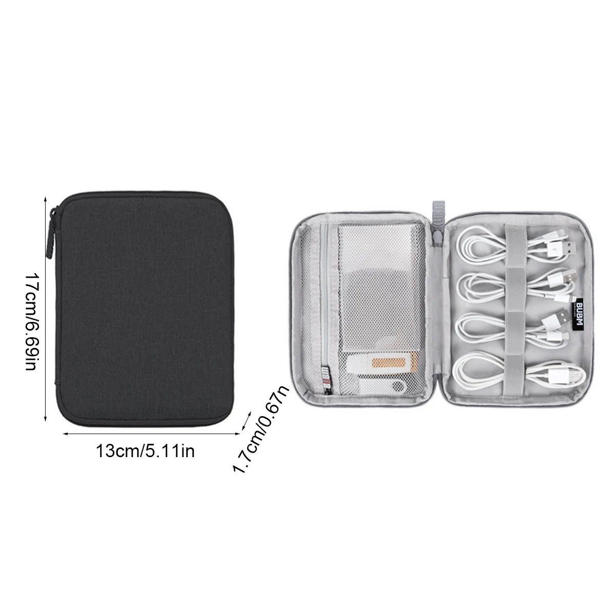 Portable Travel Data Cable Storage Bag – Double Layer Power Bank, U-Disk & Earphone Organizer