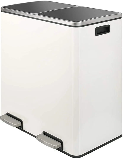 60L Dual Compartment Kitchen Step Trash Can – Hands-Free, Soft-Close Lid, Brushed Stainless Steel