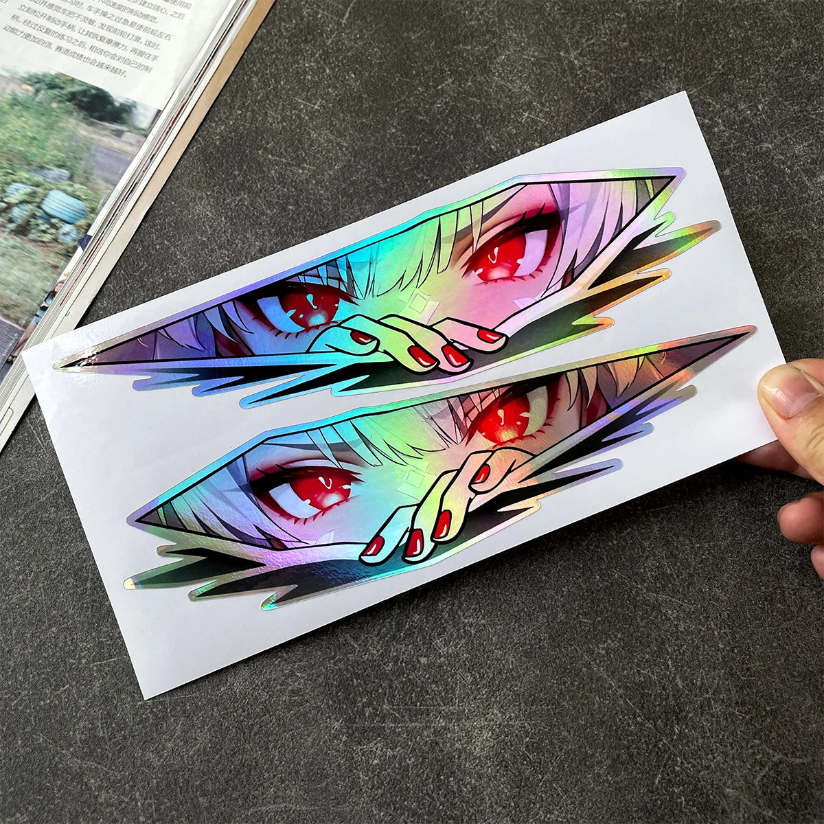 JDM Anime Girl Holographic Stickers - Rainbow Vinyl Decals for Car Windows, Motorcycles, Helmets, and Windshields