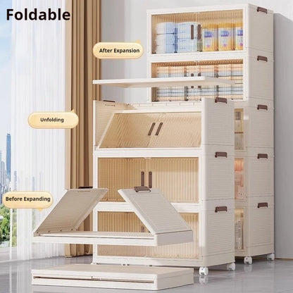2025 Folding Living Room Cabinet – Multifunction Rolling Closet Organizer with Large Capacity Storage