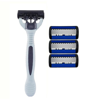 Men’s Manual Safety Razor – 6-Layer Stainless Steel Hair Removal Knife with Replaceable Heads and Razor Tools
