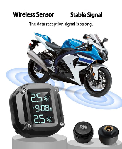 M5 Motorcycle Tire Pressure Monitor - Digital Display Wireless External Tire Pressure Detector