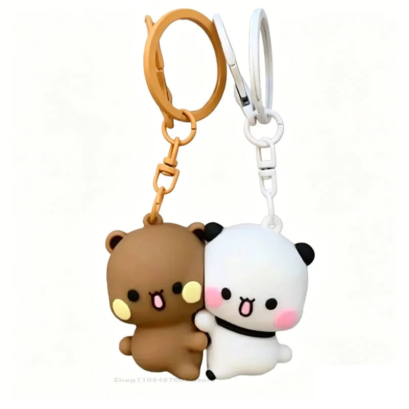 Cute Bubu Dudu Panda Magnetic Keychain - Cartoon Couple Backpack Pendant with Toy Figures, Fantasy-Themed Gift Accessories