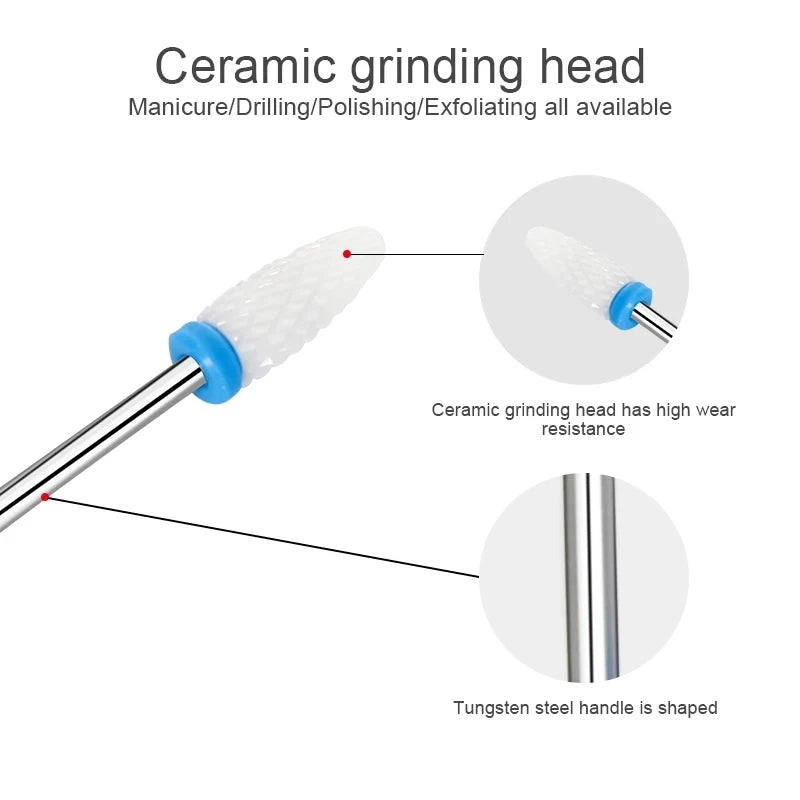 5pcs Ceramic Nail Drill Bit Set - Electric Nail Cutter Bits for Manicure & Pedicure Machine, Nail Accessories & Tools