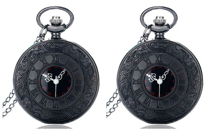 Vintage Black Roman Numeral Pocket Watch - Unisex Steampunk Quartz Necklace Pendant with Chain, Gift Style P427