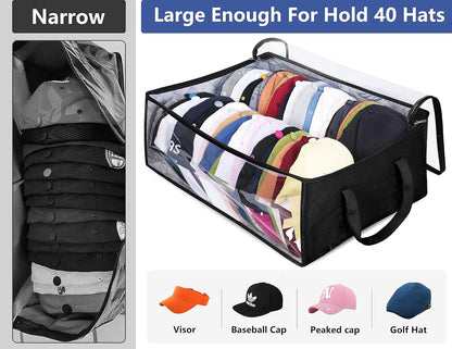 Large Capacity Hat Organizer - Black Non-Woven Cap Holder, Foldable Storage Hanging Bag for Hats and Clothes