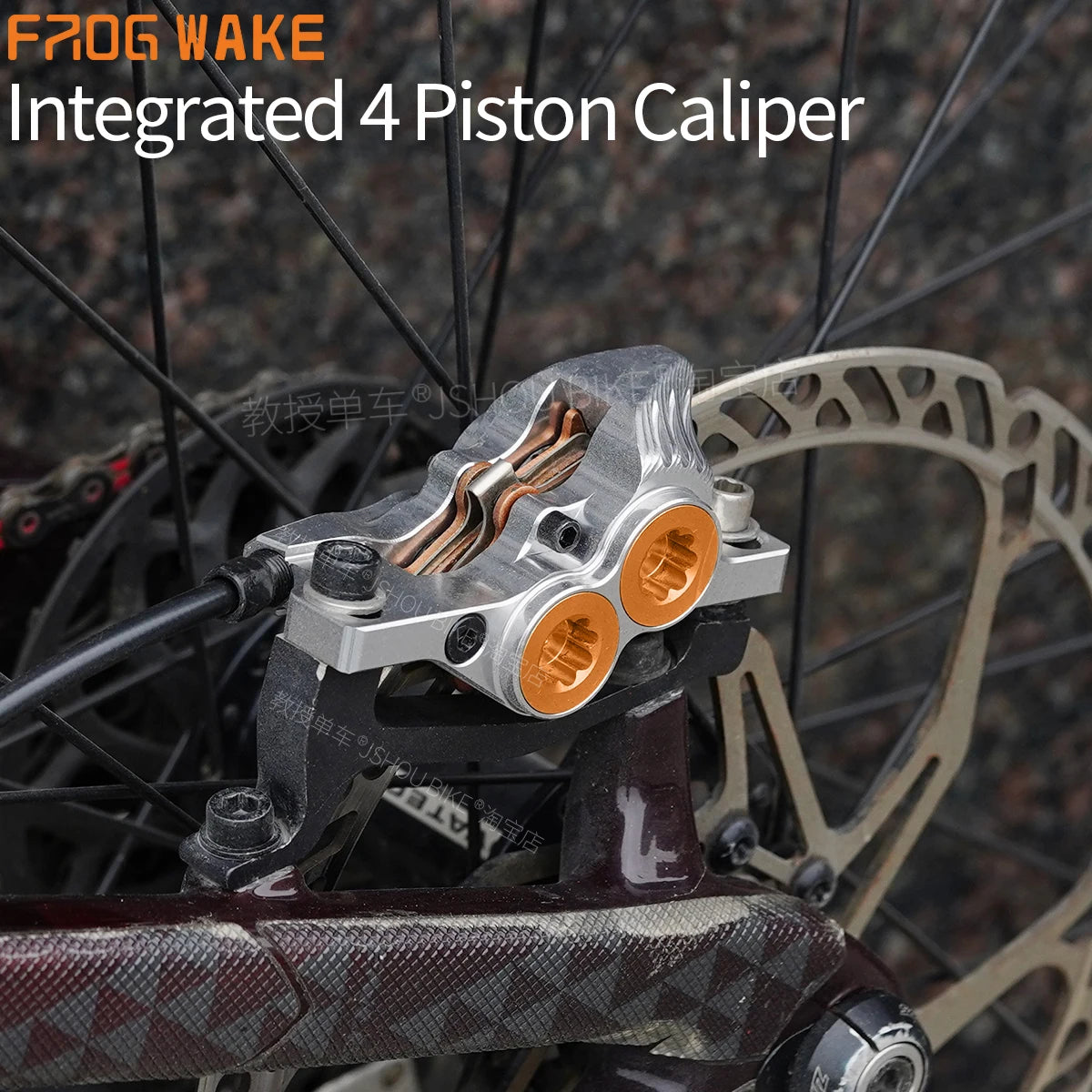 Frog Wake FV4 Mountain Bike Hydraulic Disc Brake Kit – 180mm Rotors, Aluminum 4-Piston Calipers & Levers for MTB
